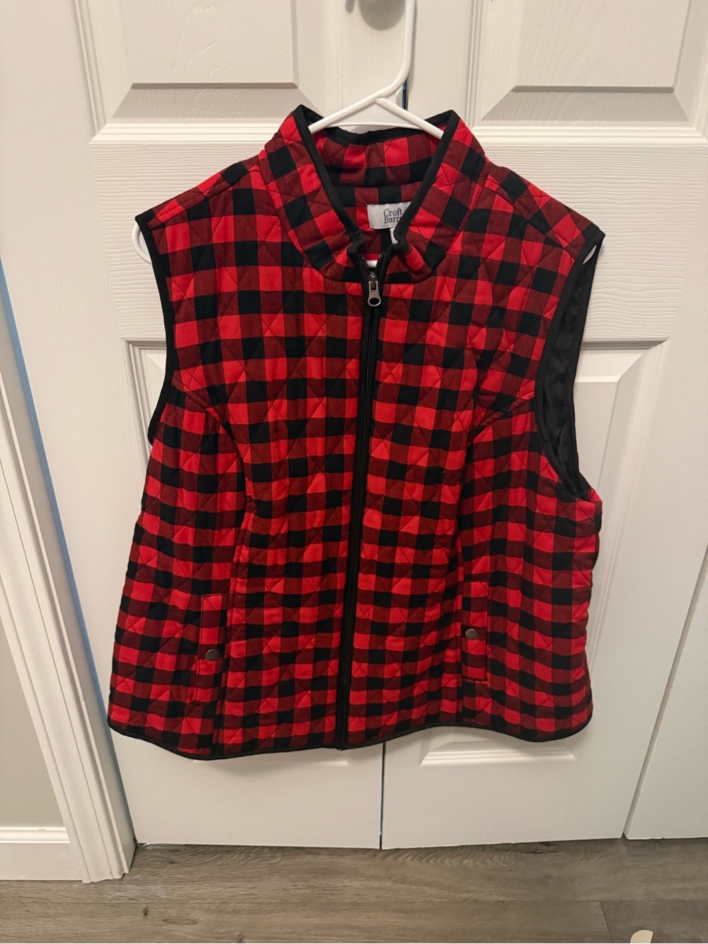 croft & barrow womenâs Red Buffalo Plaid Quilted Vest